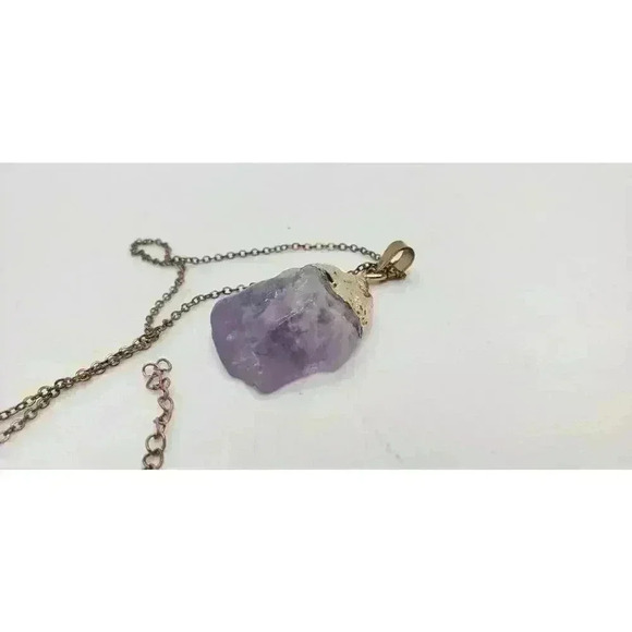 Genuine Amethyst Crystal Polished & Dipped In 14 Kt. Gold Pendant Necklace - Picture 10 of 13